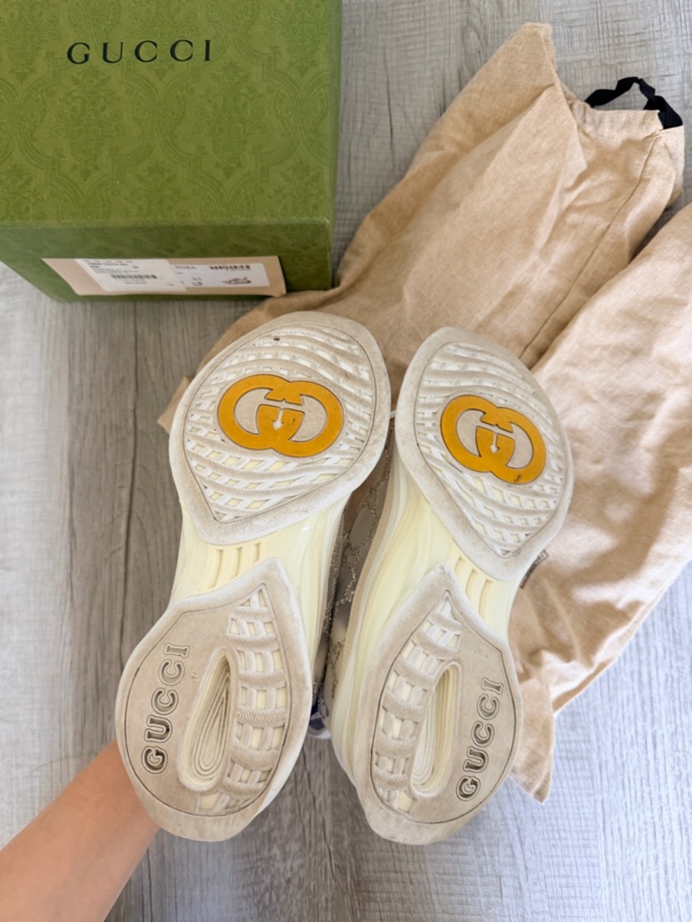 Gucci Women's Chunky Lace-Up GG Crystal Embellishment Rhinestone Sneakers - Picture 3 of 7